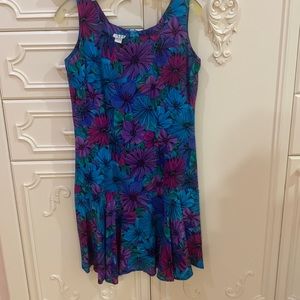 Vintage August Hale bright floral silk flair bottom sleeveless dress Sz 8